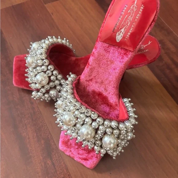 NEW Jeffrey Campbell Free People Pearl PORTIA pink velvet heel sandals retro 6.5 - Picture 4 of 8